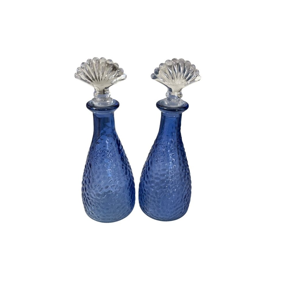 Set of 2 Bath & Body Works Vintage Collection Blue Glass Decanters with Plastic